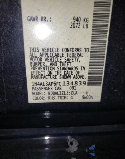2015 Nissan Altima 2.5 from USA, damaged, VIN 1N4AL3AP6FC134839